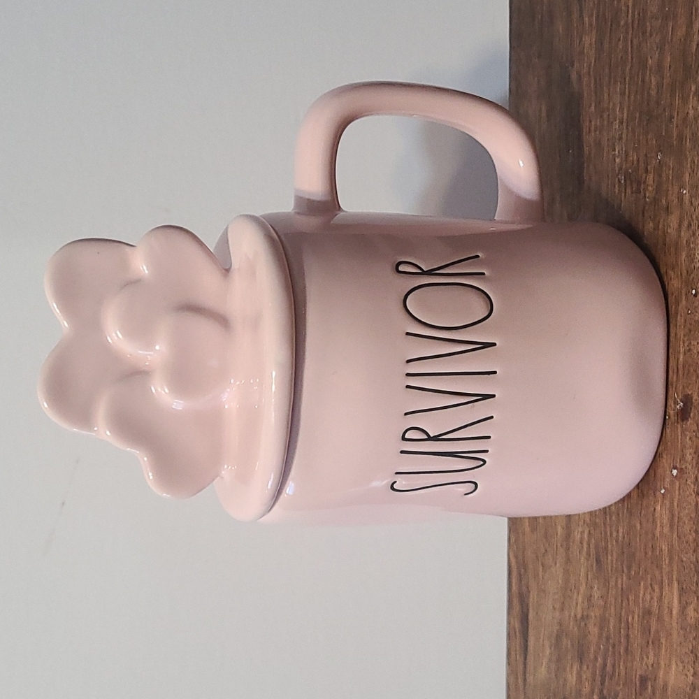 Rae Dunn Pink Heart Survivor Coffee Mug With Lid.